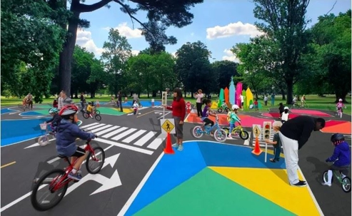 Kids riding their bikes at a park