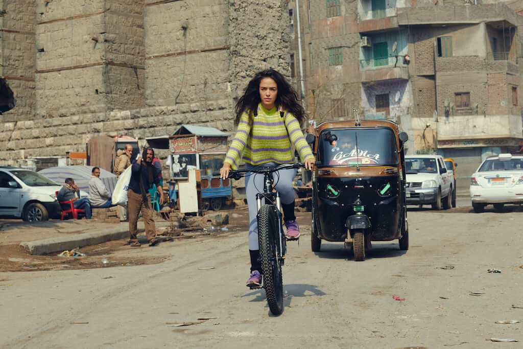 woman riding a bike