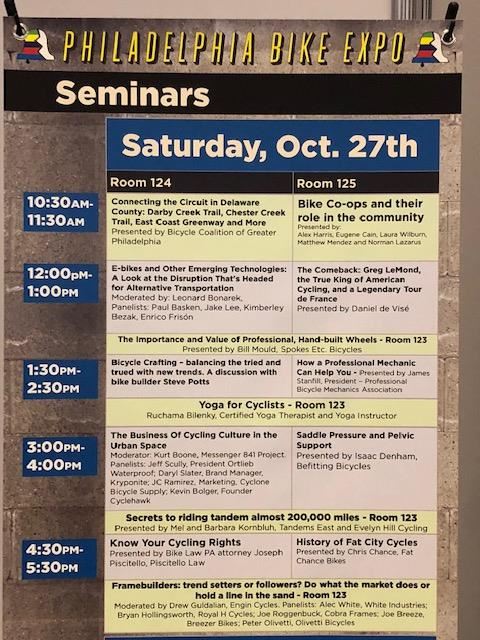 @phillybikeexpo posted list of jam packed seminars for 2018, including “Know Your Cycling Rights” presented by attorneys @JosephPiscitello and @Arley Kemmerer